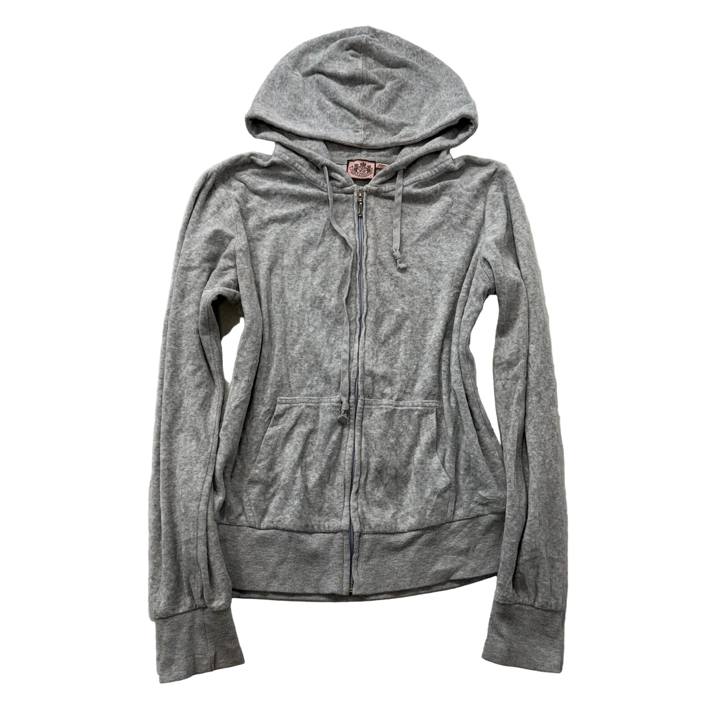 Vintage Juicy Couture Women's Heather Gray Velour Full Zip Hoodie Preppy Size L