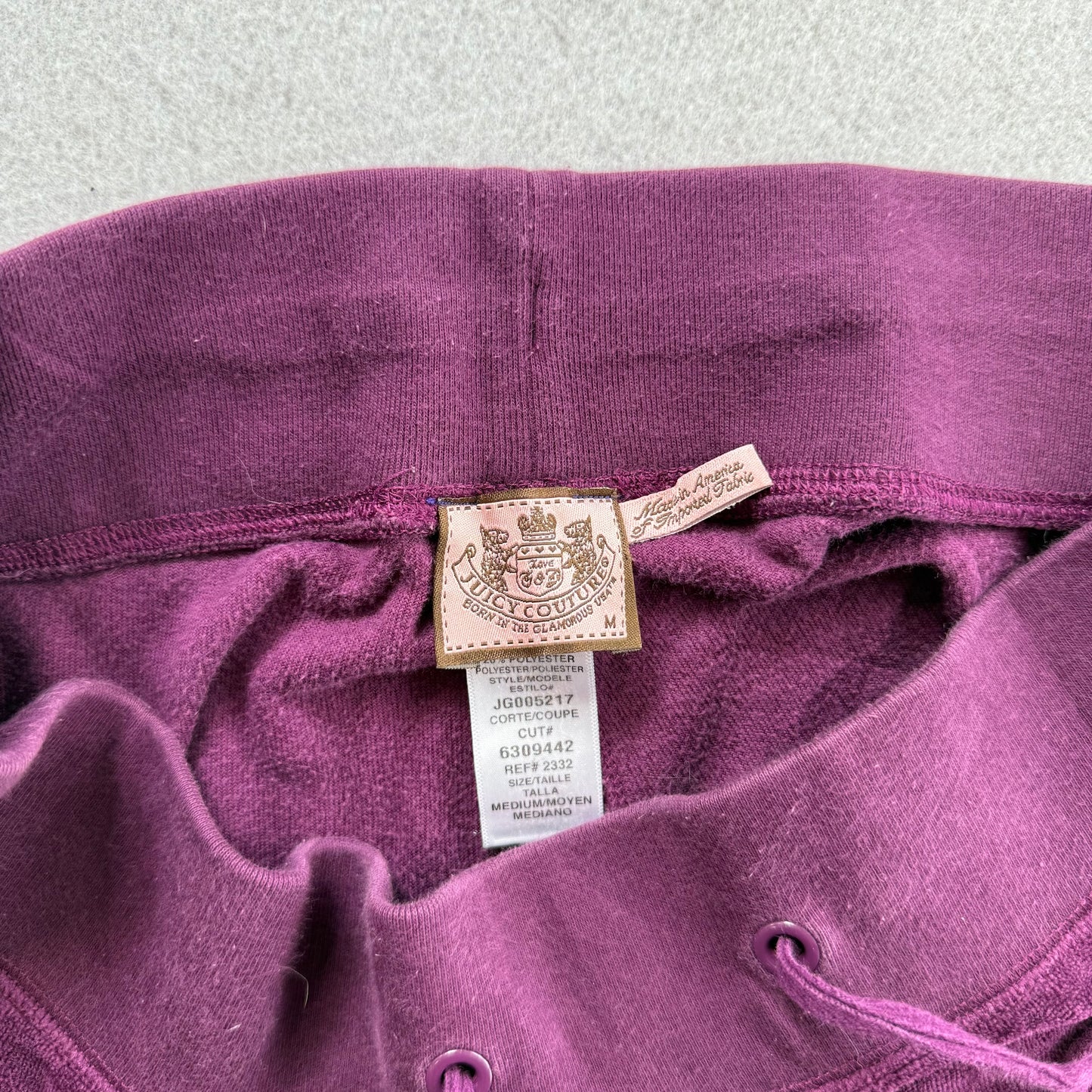 Juicy Couture Women's Dark Plum Velour Flared Track Pant Rhinestones Logo Size M