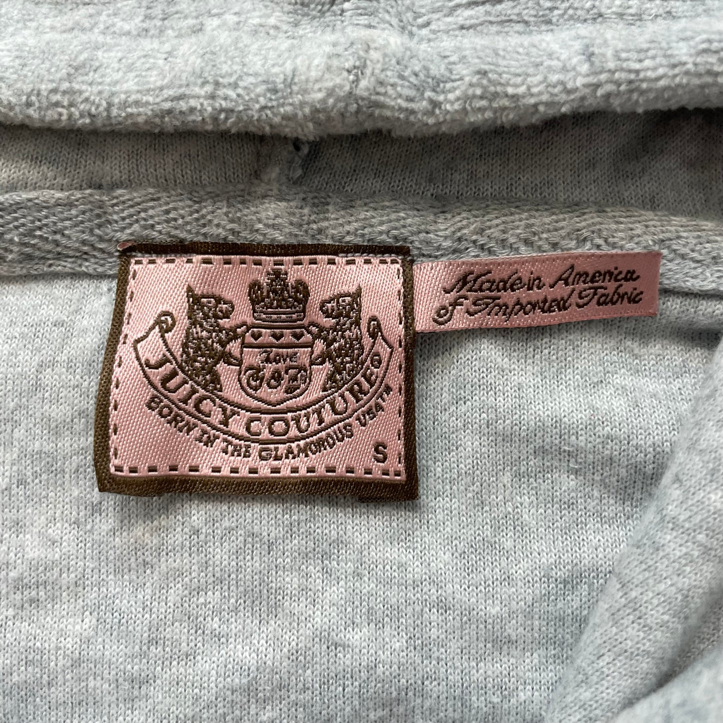 Vintage Juicy Couture Womens Heather Gray Velour Zip-Up Hoodie Drawstring Size S