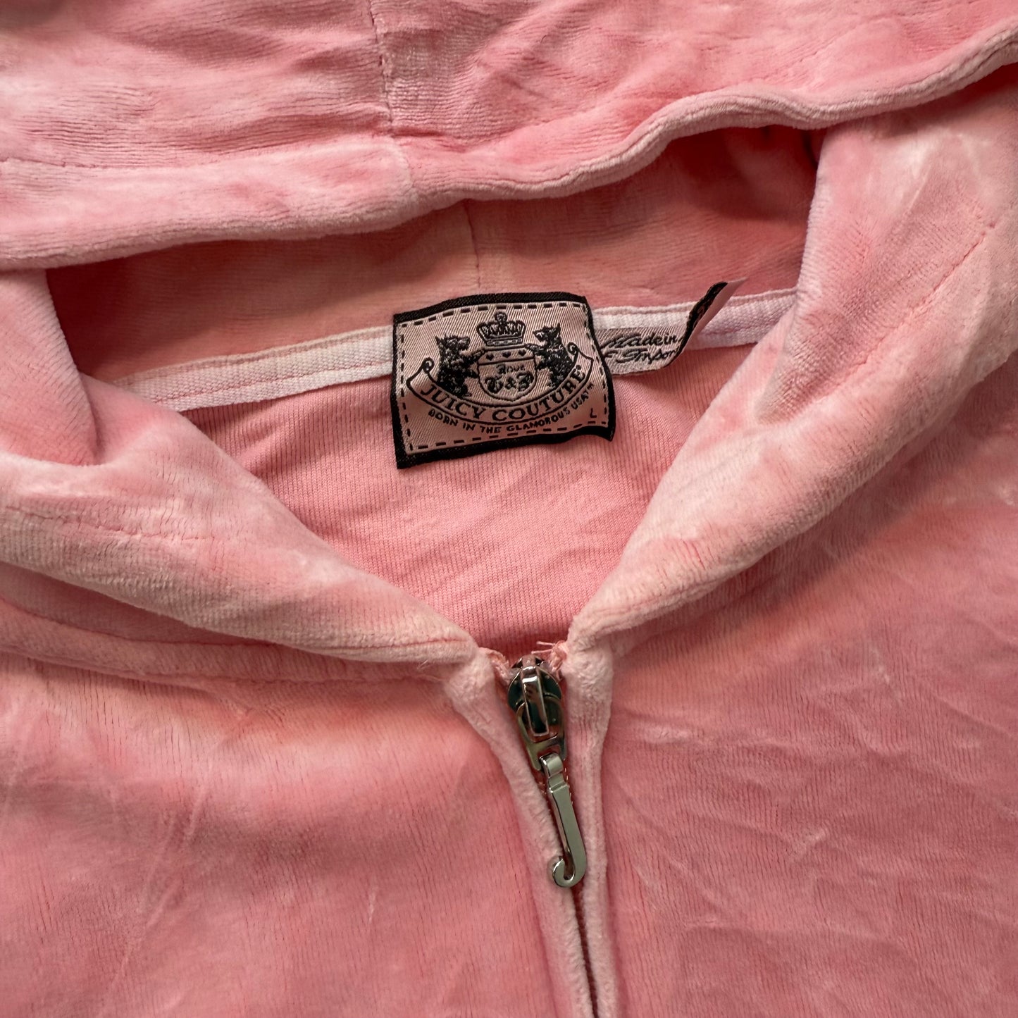 Juicy Couture Women's Pink Zip-Up Hoodie & Drawstring Pants Tracksuit Set Size L