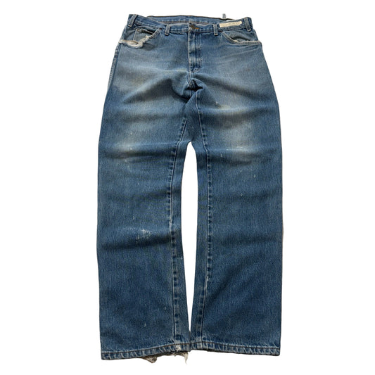 Dickies Men's Blue Straight Leg Denim Jeans Faded Distressed Workwear Size W35