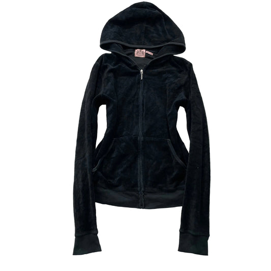 Vintage Juicy Couture Women's Black Velour Full Zip Hoodie Pockets Y2k Size L