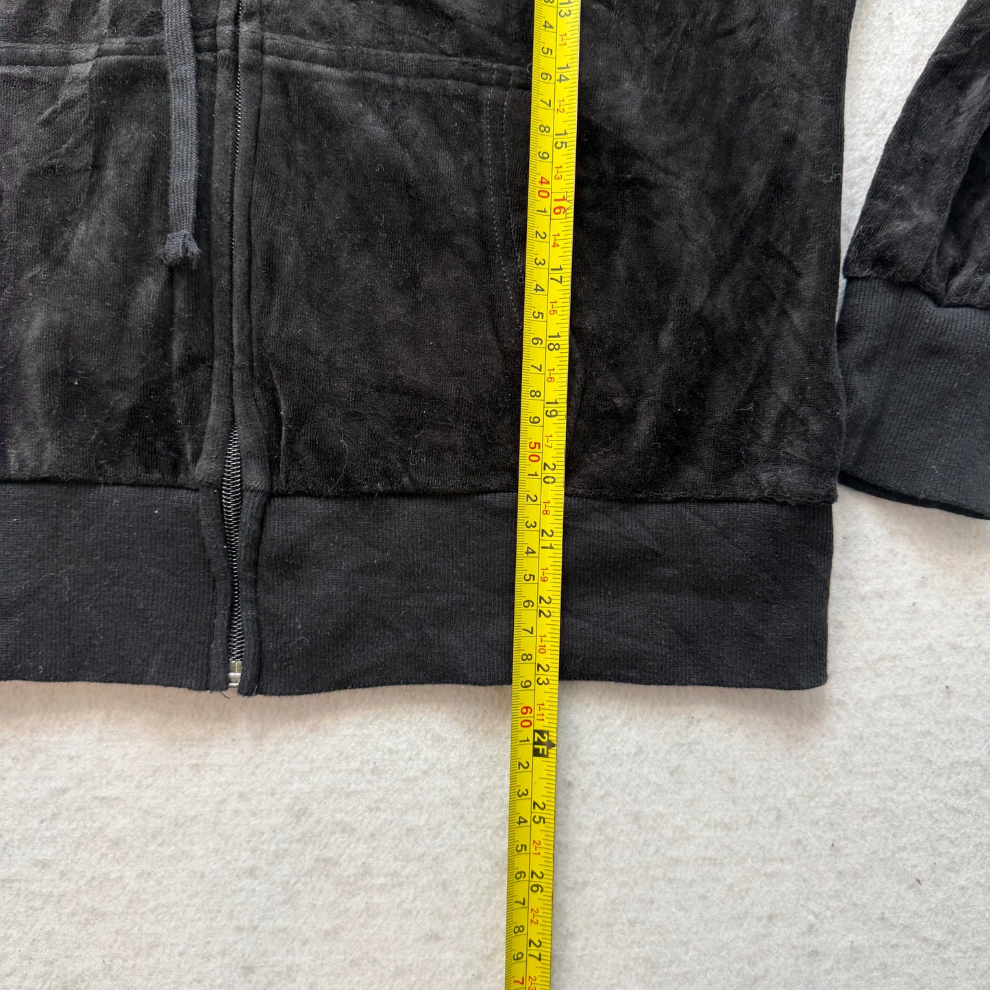 Juicy Couture Women Black Tracksuit Set Zip Up Hoodie & Flared Pant Logo Size L