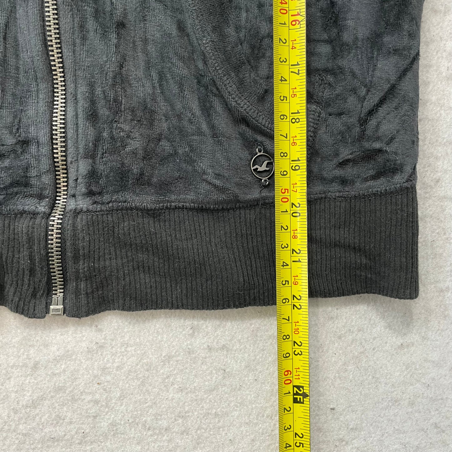Hollister California Womens Charcoal Velour Zip-Up Hoodie Long Sleeve Y2k Size M
