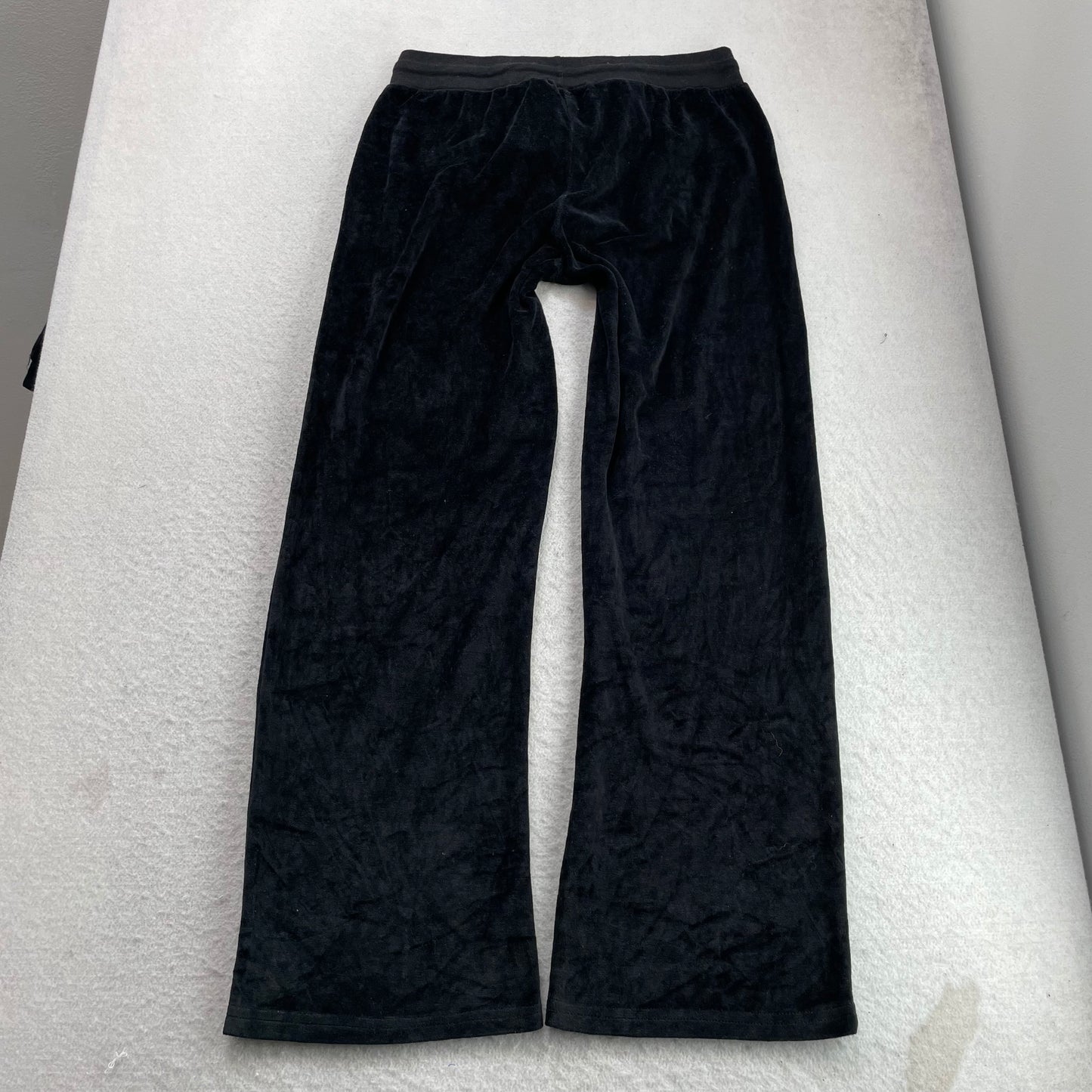 Vintage Juicy Couture Women's Black Velour Flared Track Pant Drawstring Size L