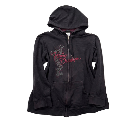Harley Davidson Women's Black Full Zip Hooded Sweatshirt Casual Fit Size L