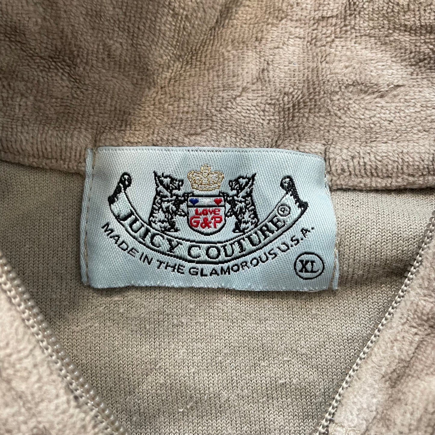 Juicy Couture Women's Tan Velour Zip-Up Track Jacket Long Sleeve Classic Size XL