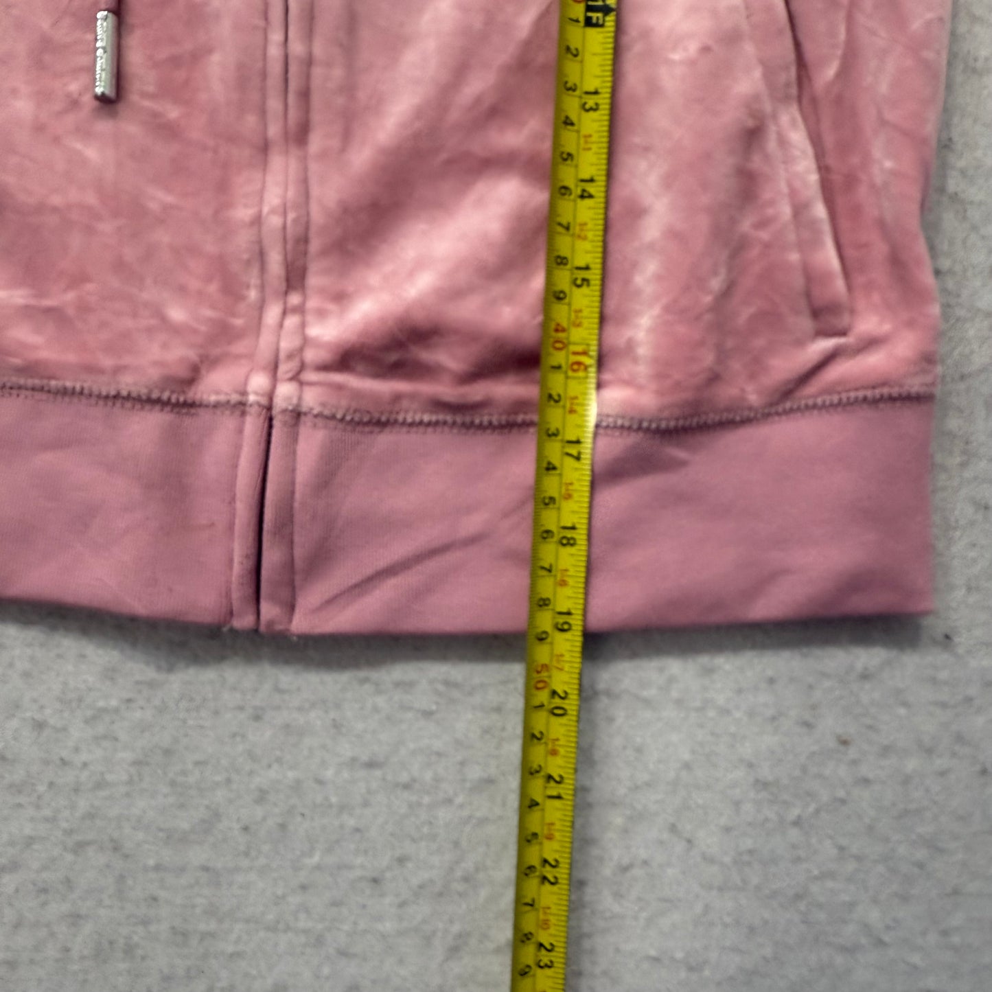 Juicy Couture Women's Light Pink Velour Cropped Hoodie Rhinestone Logo Size M