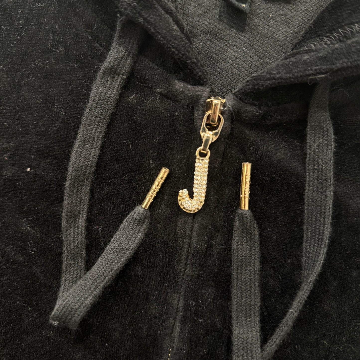 Juicy Couture Black Velour Track Zip Up Hoodie Size S