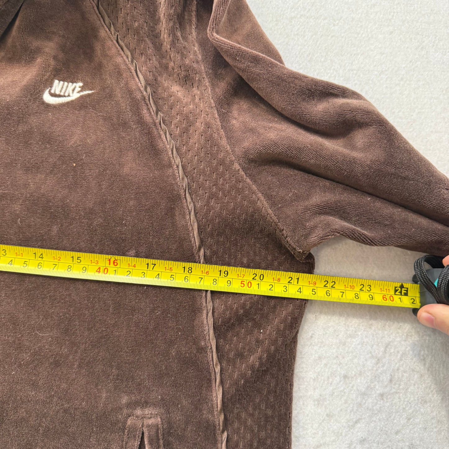 Nike Women's Brown Velour Full Zip Track Jacket Raglan Sleeves Logo Y2K Size XL