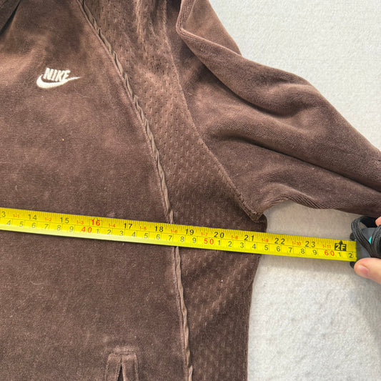 Nike Women's Brown Velour Full Zip Track Jacket Raglan Sleeves Logo Y2K Size XL