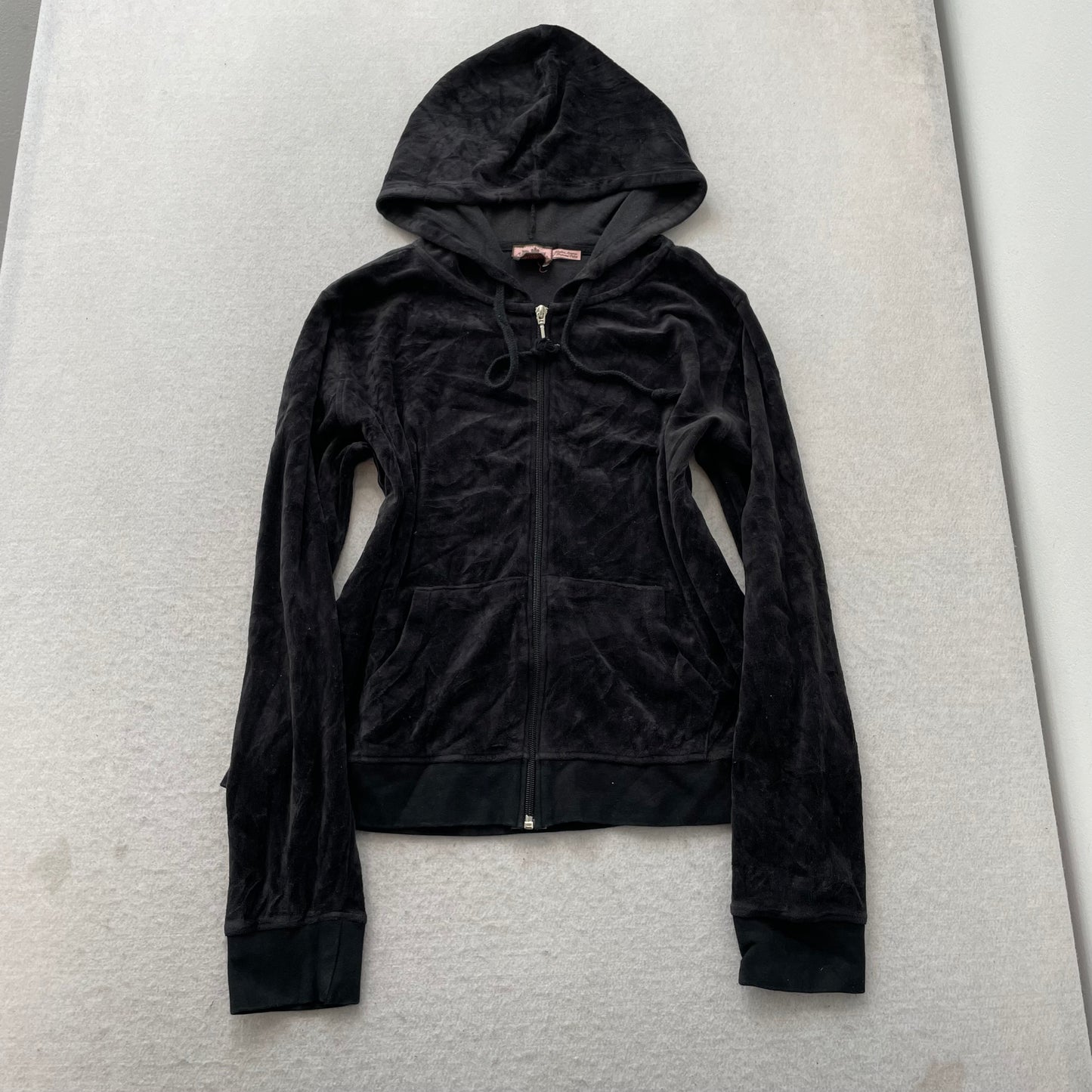 Vtg Juicy Couture Women's Faded Black Velour Tracksuit Set Hoodie & Pant Size XL