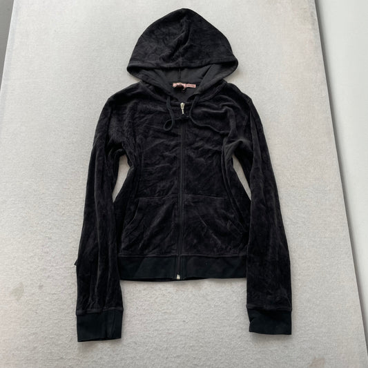 Vtg Juicy Couture Women's Faded Black Velour Tracksuit Set Hoodie & Pant Size XL