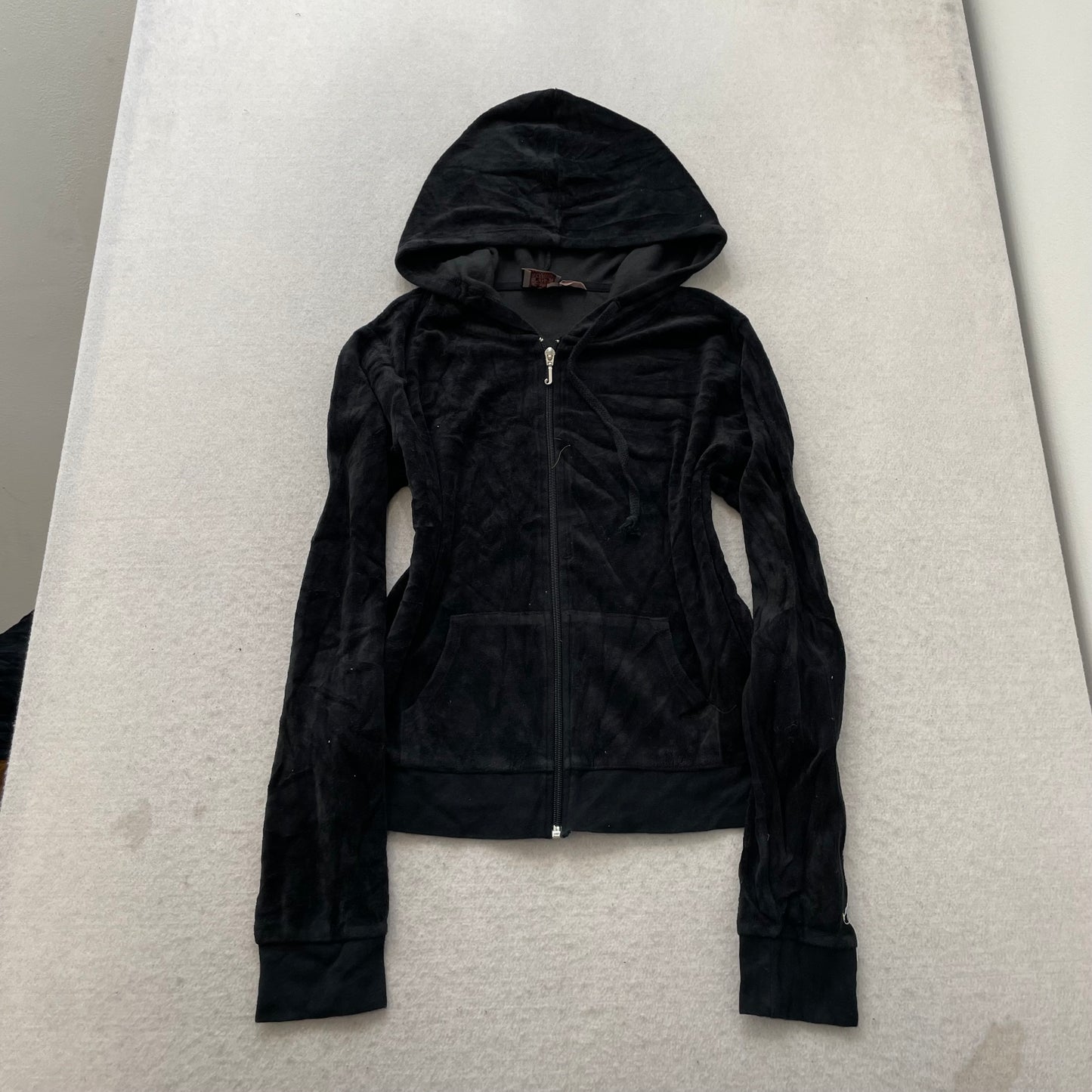 Vintage Juicy Couture Womens Black Velour Tracksuit Set Y2k Hoodie & Pant Size L