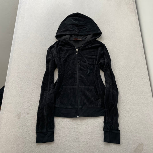 Vintage Juicy Couture Womens Black Velour Tracksuit Set Y2k Hoodie & Pant Size L