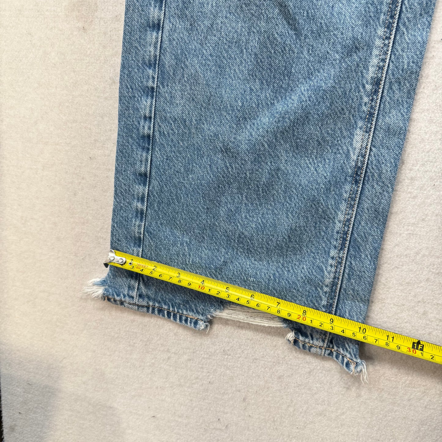 American Eagle Women's Blue Denim Straight Wide Leg Jeans Frayed Hem Y2K Size 26