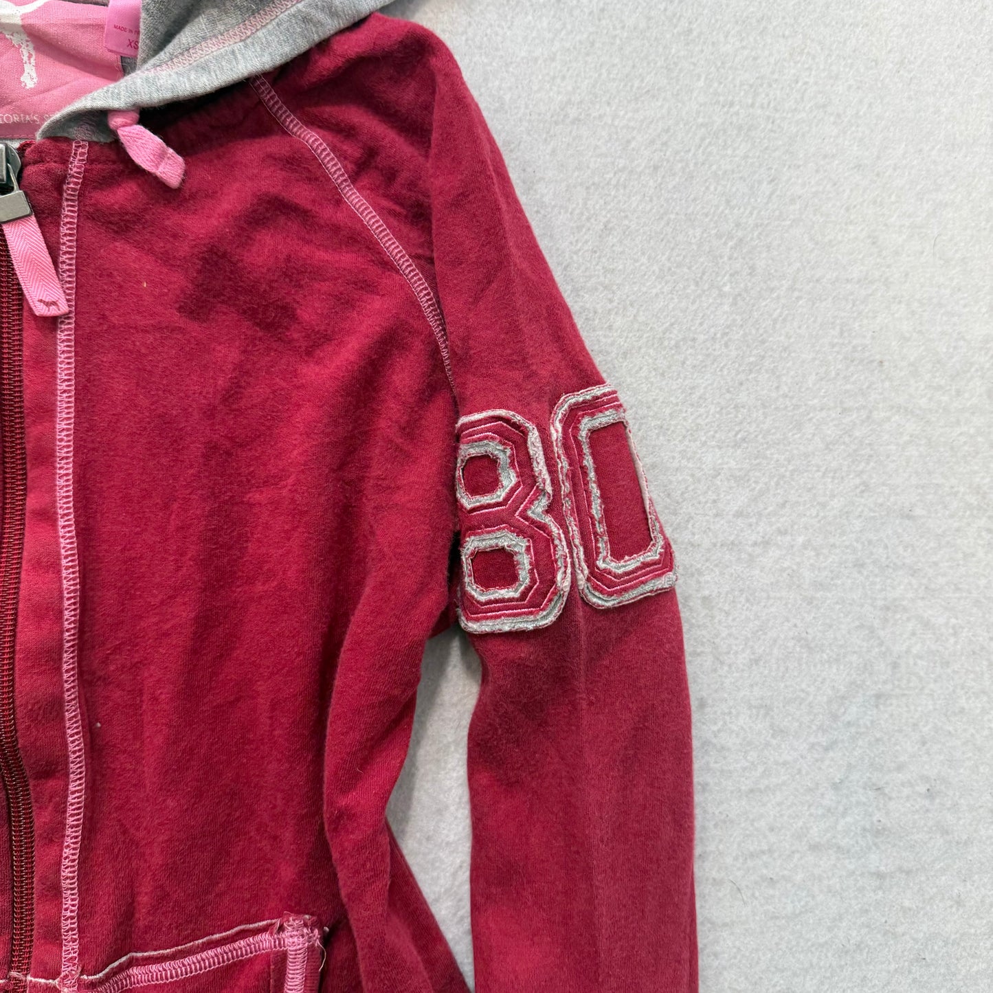 PINK Victoria's Secret Women Deep Ruby Velour Zip Up Hoodie Graphic Logo Size XS