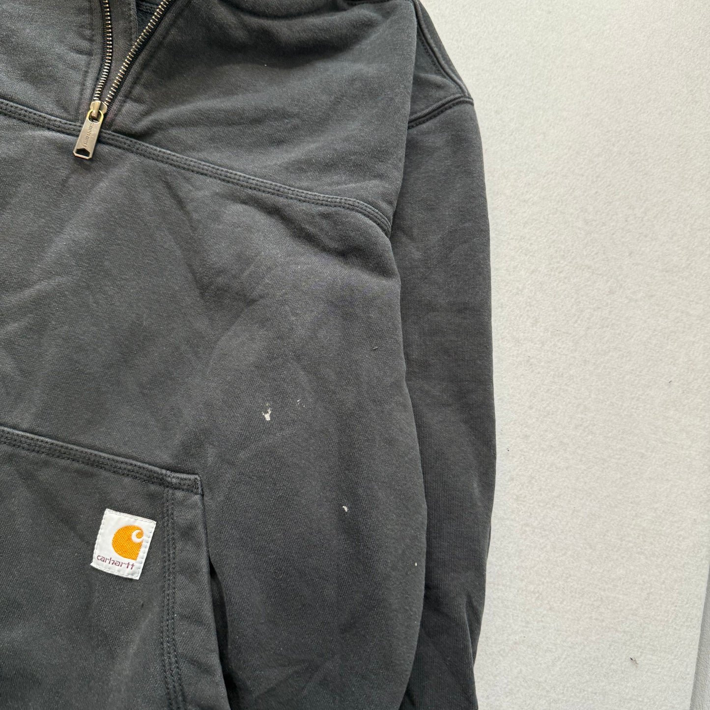 Carhartt Rain Defender Men's Gray Loose Fit Quarter Zip Hooded Sweatshirt Size L