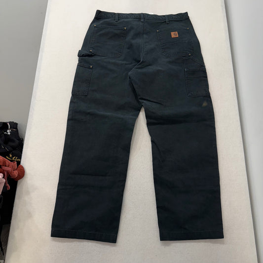 Carhartt Men's Black Washed-Duck Double Knee Work Pants Dungaree Fit Size 38