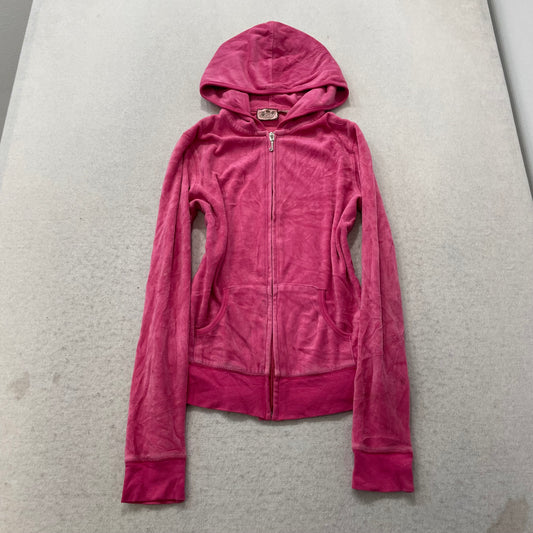 Vintage Juicy Couture Scottie Dogs Women's Pink Velour Hoodie Rhinestones Size S