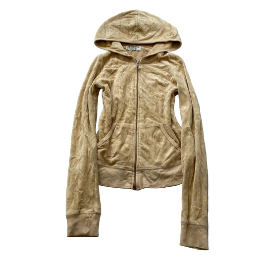 90's Vintage Juicy Couture Women's Tan Velour Full Zip Hoodie Pockets Y2k Size M