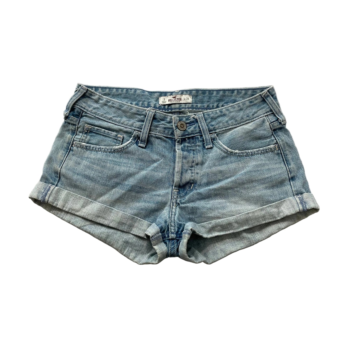 Hollister Women's 3 Blue Denim Cuffed Hem Shorts Button Fly Casual Fit Size W26