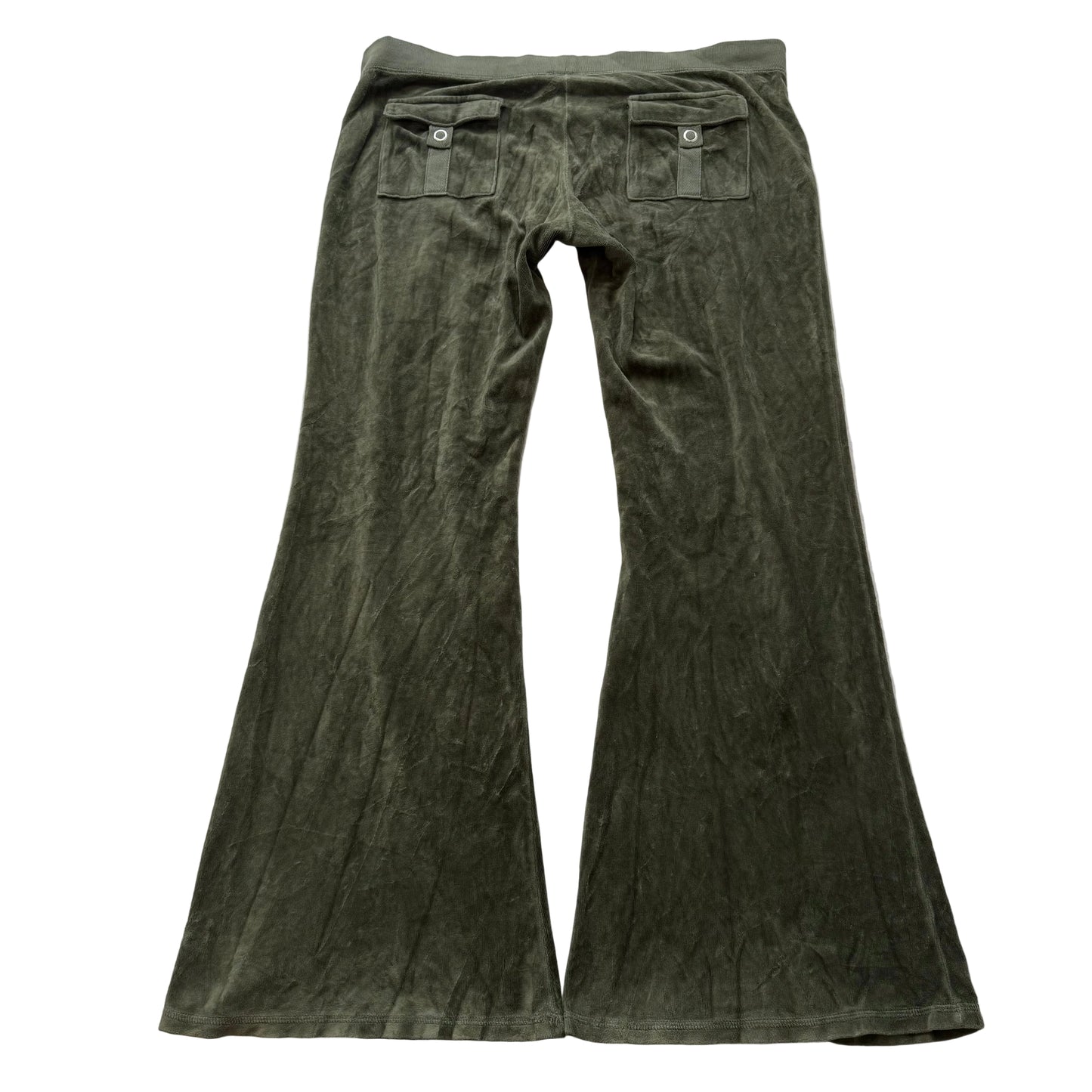 Vintage Juicy Couture Women's Olive Green Flared Track Pant Snap Pockets Size L