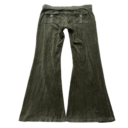 Vintage Juicy Couture Women's Olive Green Flared Track Pant Snap Pockets Size L