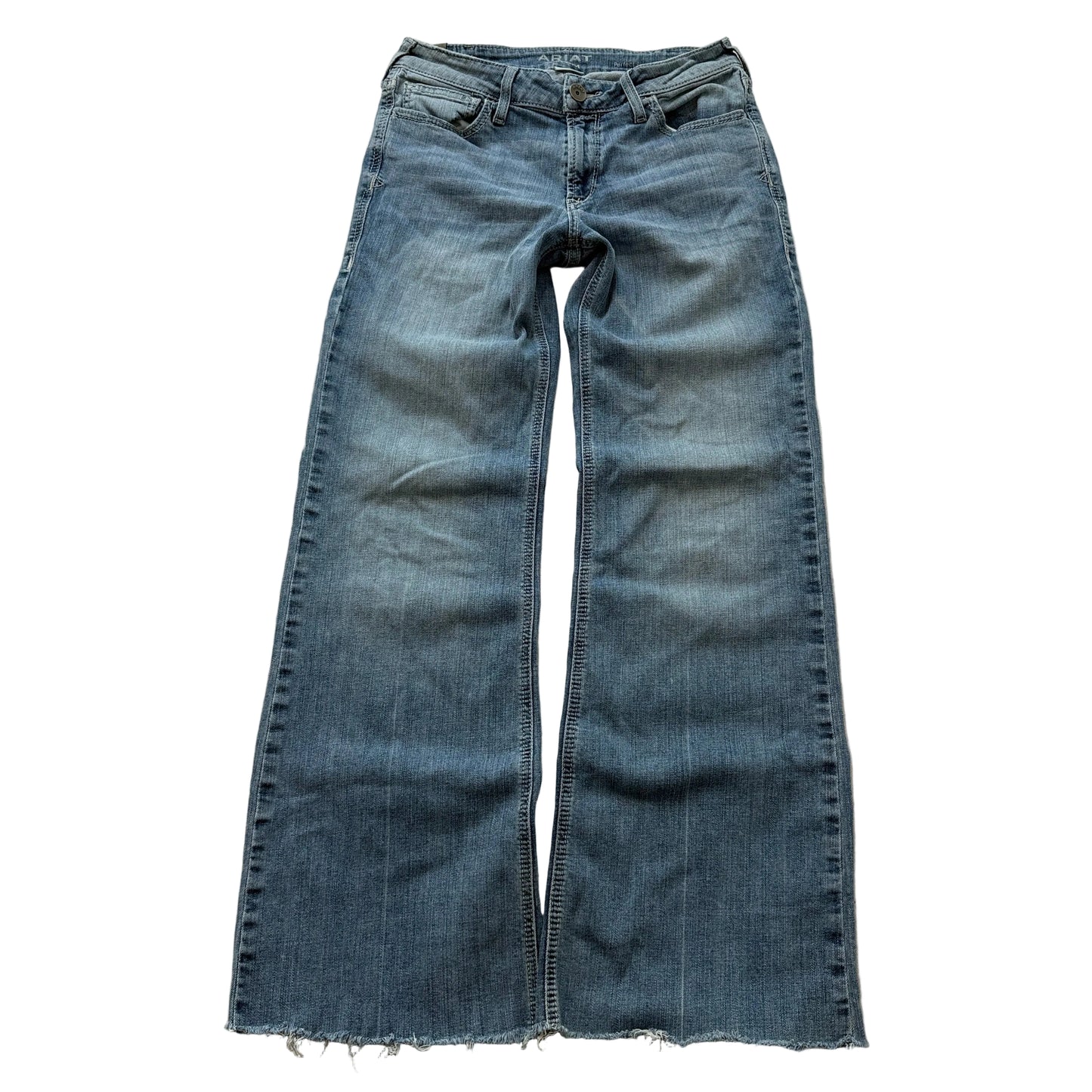 Ariat Trouser Womens Blue Wide Leg Denim Jeans Distressed Perfect Rise Size 30L