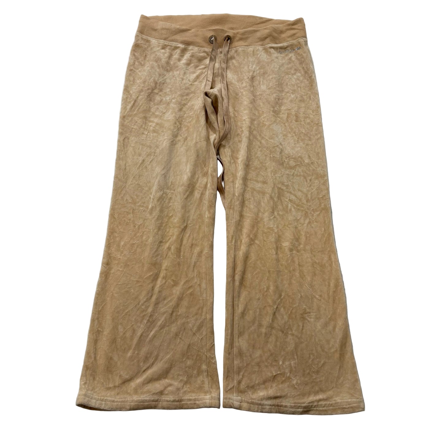 Bebe Women's Tan Velour Flared Wide Leg Track Pant Drawstring Loungewear Size M