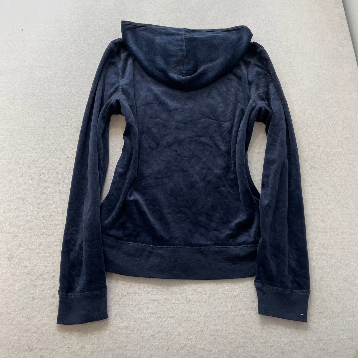 Vintage Juicy Couture Womens Navy Velour Zip-Up Hoodie Y2k Pockets Casual Size L