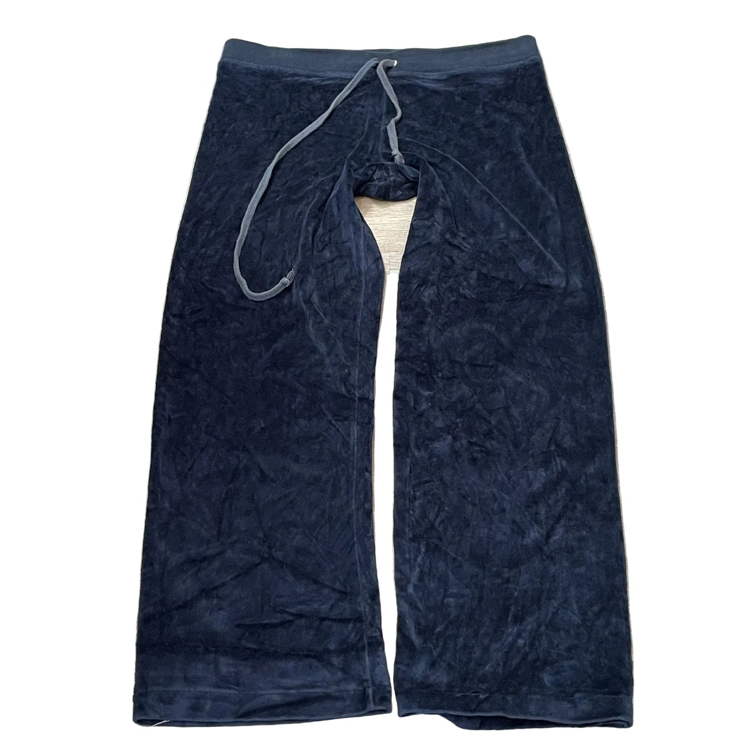 Vintage Juicy Couture Women's Navy Velour Wide Leg Track Pants Drawstring Size L