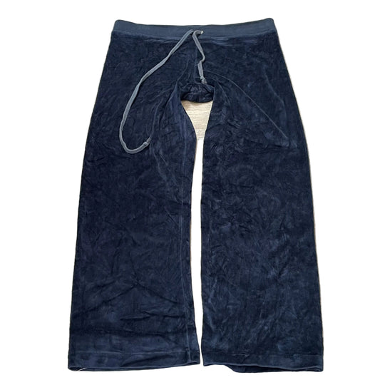 Vintage Juicy Couture Women's Navy Velour Wide Leg Track Pants Drawstring Size L