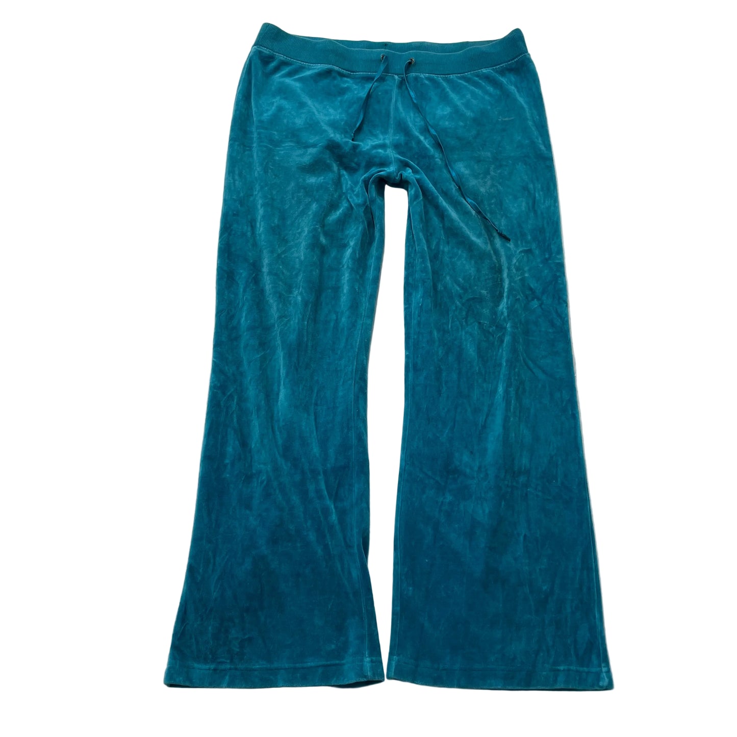 Juicy Couture Women Teal Blue Velour Flare Track Pant Drawstring Relaxed Size XL