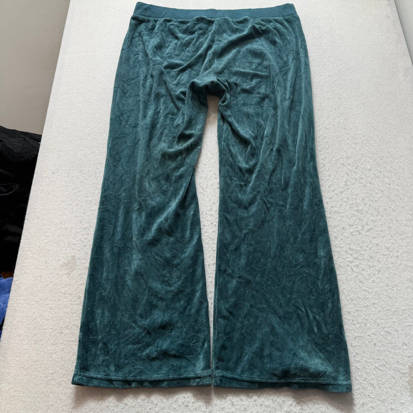Vintage Juicy Couture Women Slate Teal Velour Flare Track Pant Drawstring Size L