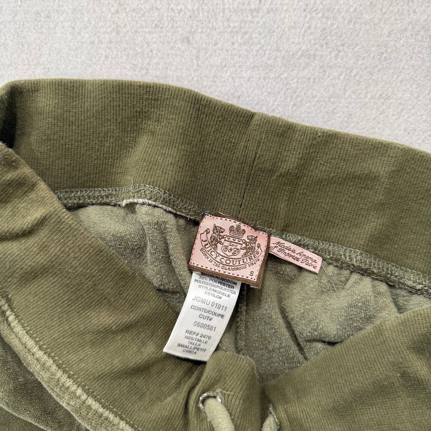 Vintage Juicy Couture Women's Olive Green Velour Flared Track Pant Pocket Size S