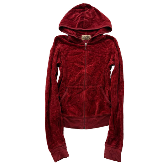 2003 Vintage Juicy Couture Women's Wine Red Velour Zip-Up Hoodie Pockets Size M