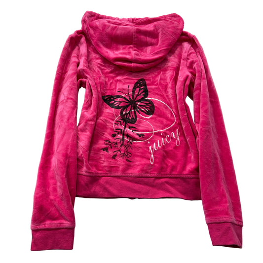 Juicy Couture Women's Pink Velour Zip-Up Hoodie Butterfly Graphic Pockets Size M