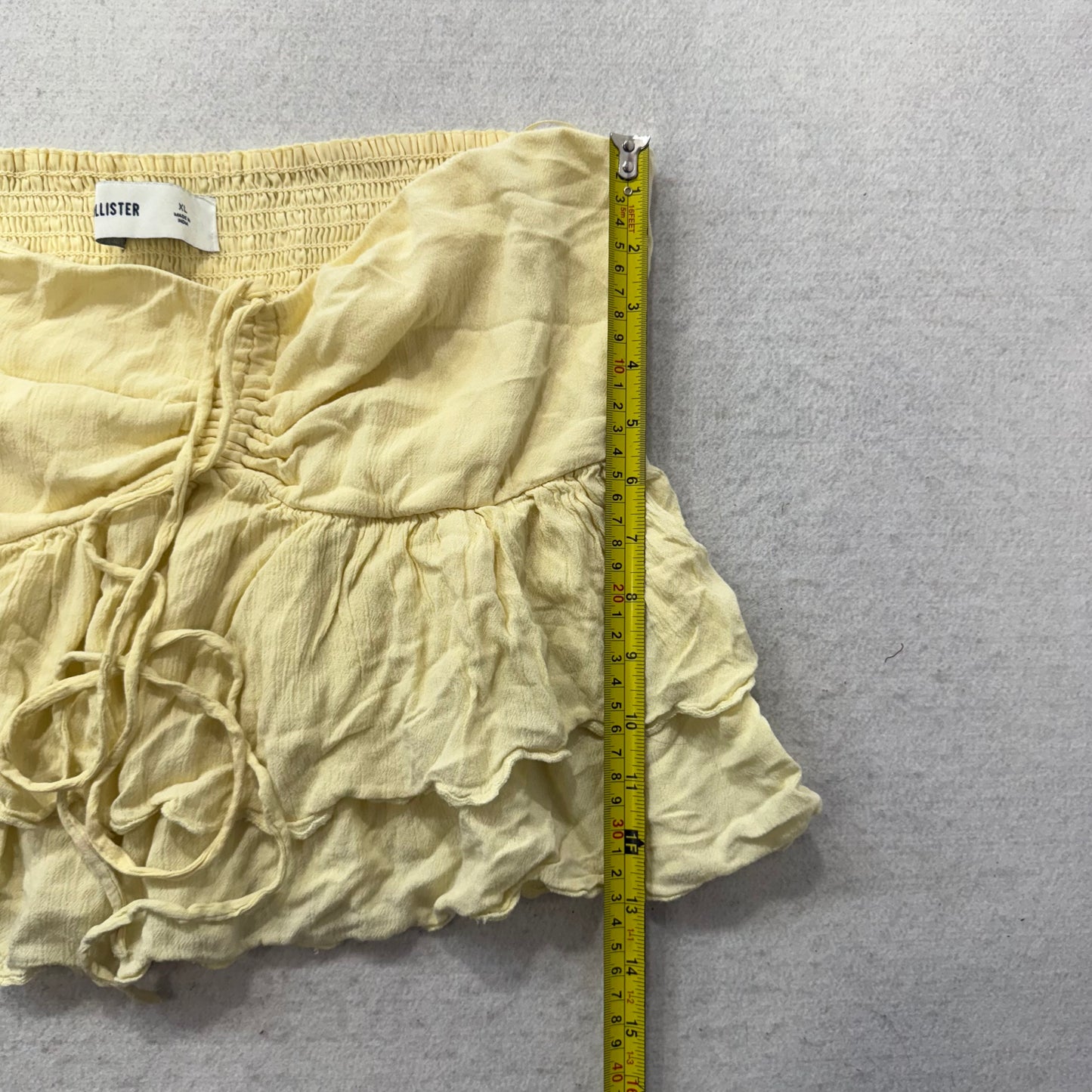 Hollister Women's Butter Yellow Cotton Smocked Ruffled Bandeau Top Y2K Size XL