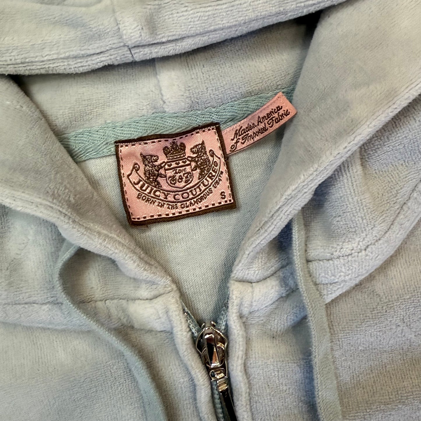 Vintage Juicy Couture Women's Pastel Mint Velour Zip-Up Hoodie Drawstring Size S