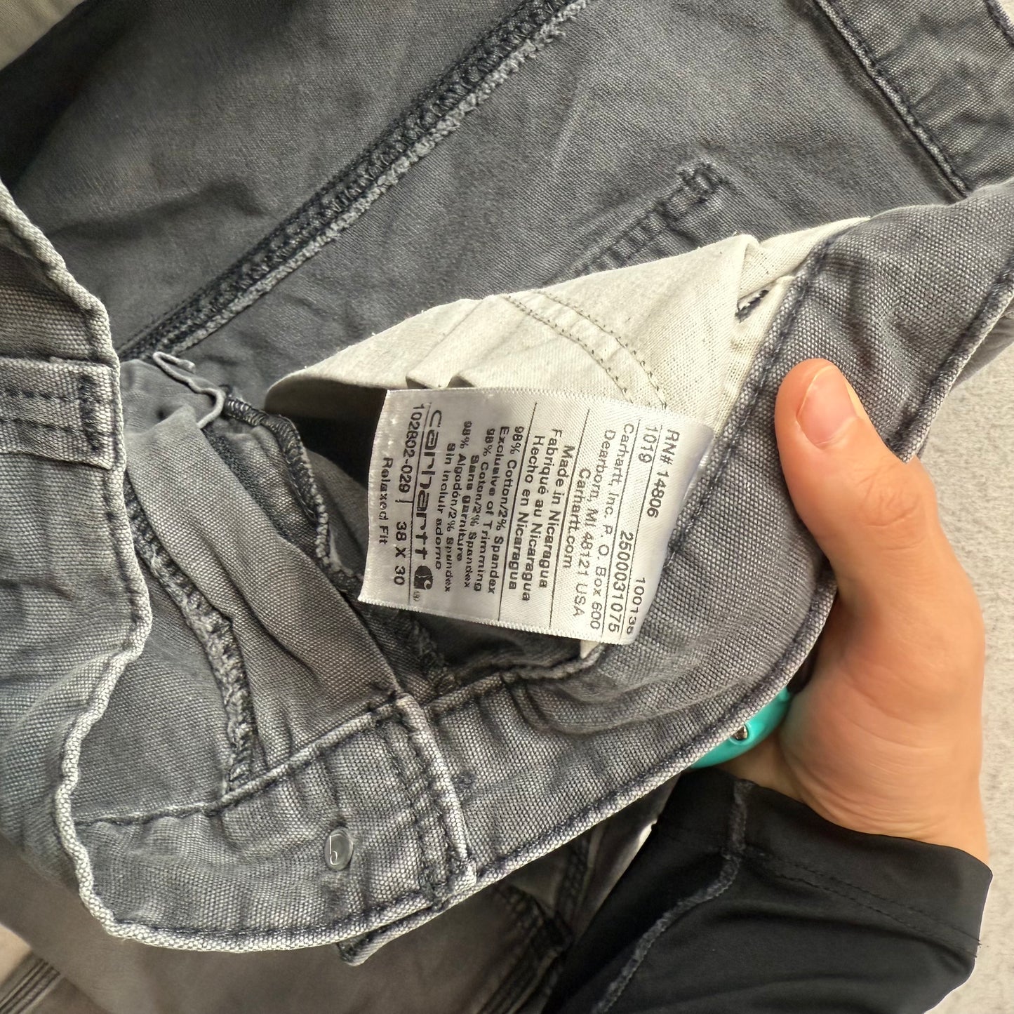 Carhartt Relaxed Fit Men's Gray Washed-Duck Double Knee Work Pants Size 38x30