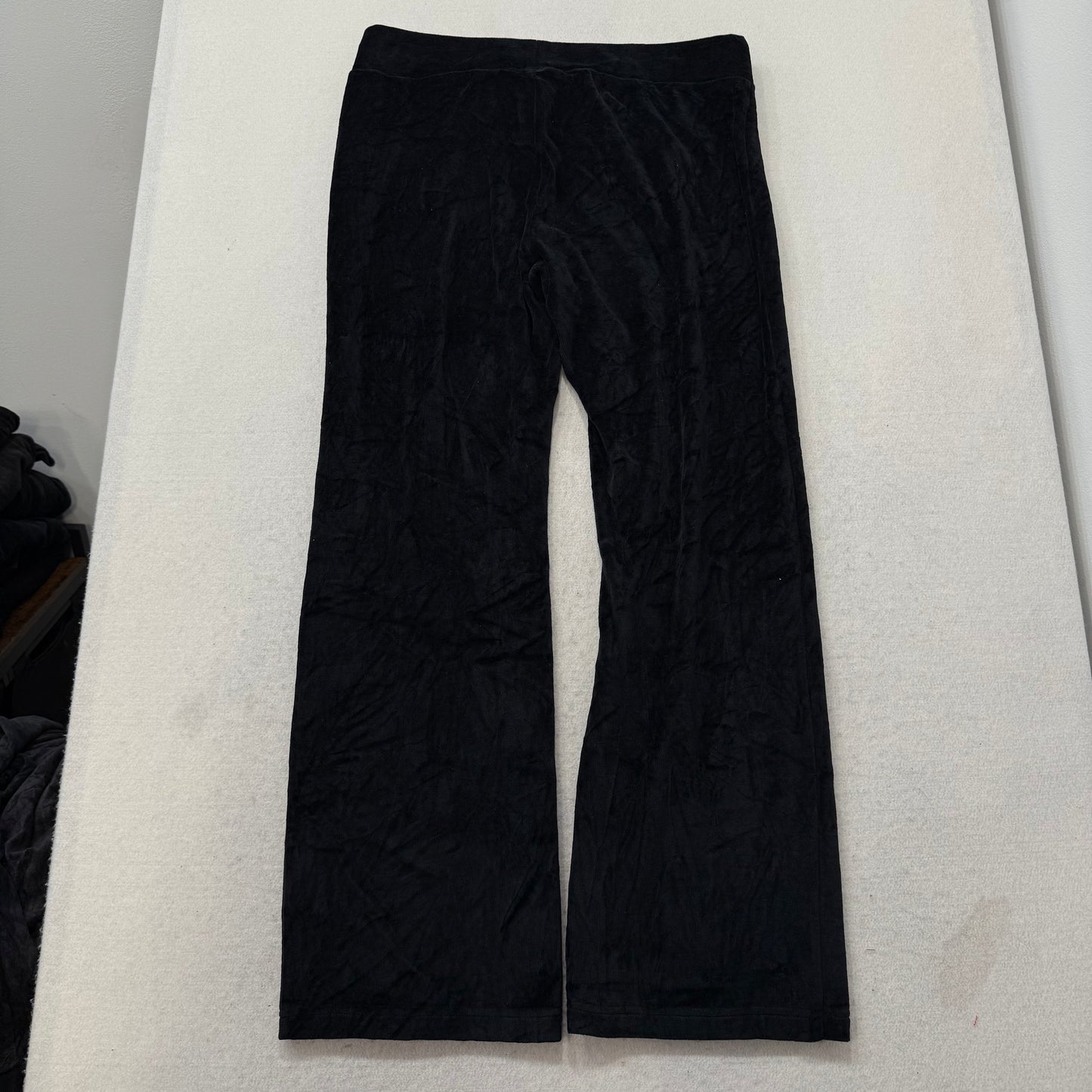 Juicy Couture Jet Black Velour Tracksuit Set Zip Up Hoodie & Flared Pant Size L