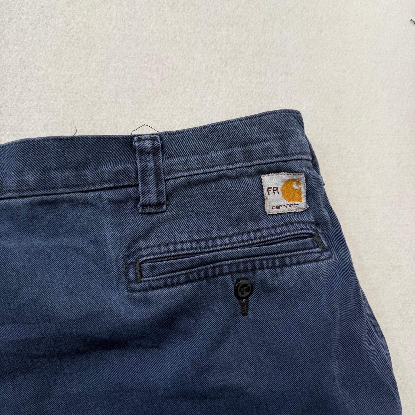 Carhartt Navy Blue Work Pants Straight Leg Utility Pockets Stained Size 42x30