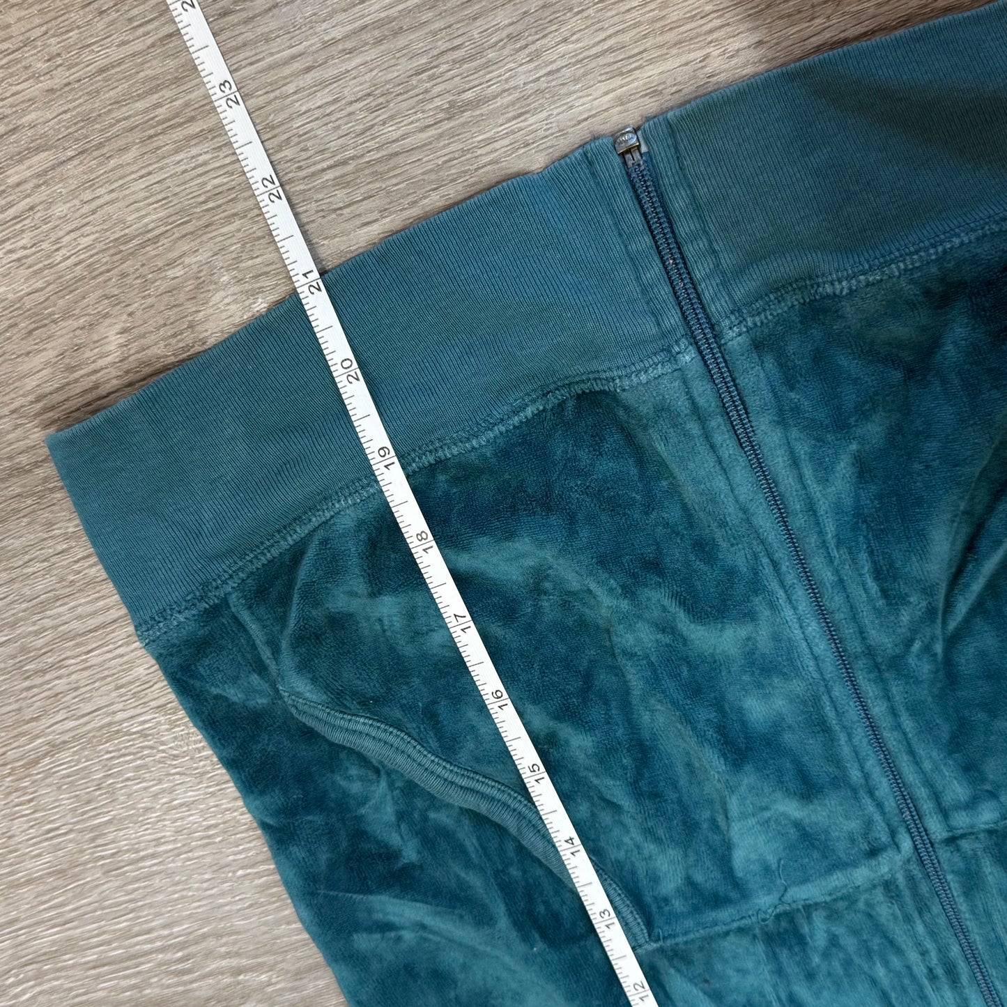 Juicy Couture Women's Teal Blue Velour Zip-Up Hoodie Pockets Loungewear Size M