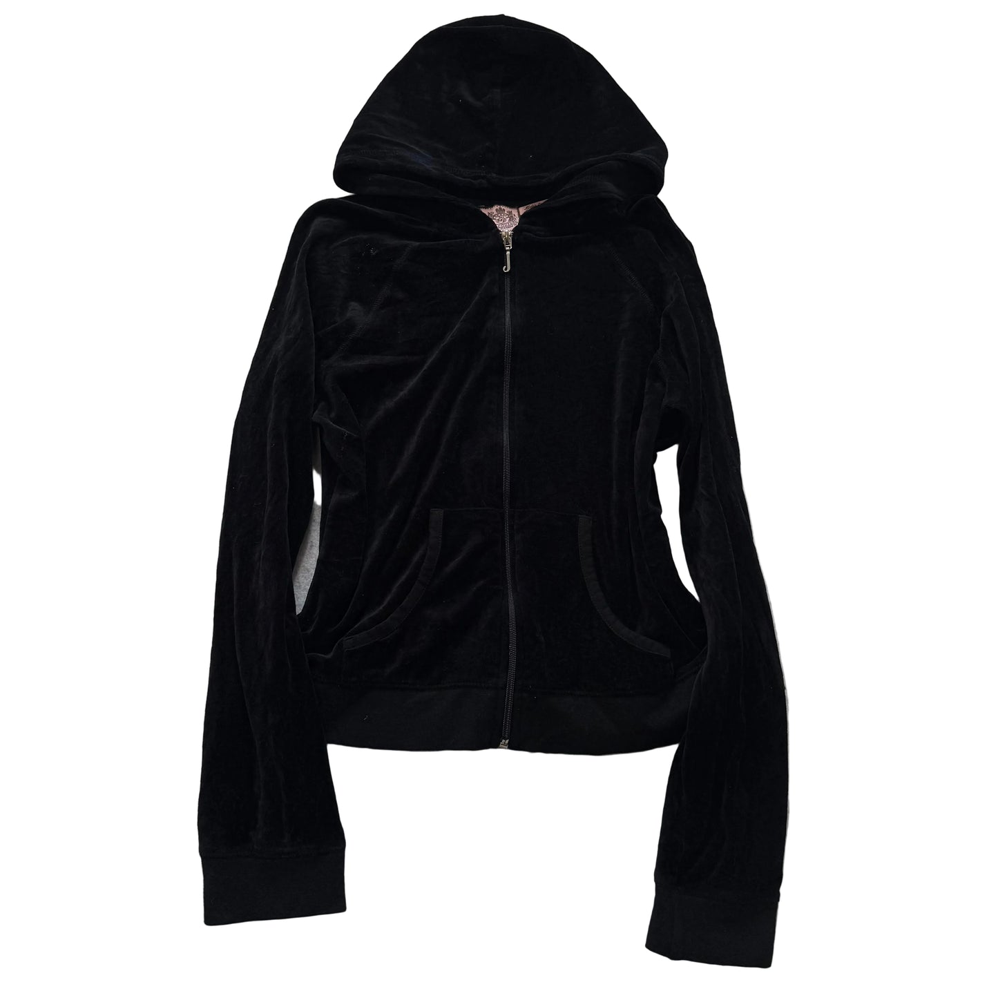 Juicy Couture Women's Jet Black Velour Zip-Up Hoodie Loungewear Pockets Size XL