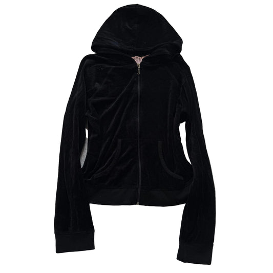 Juicy Couture Women's Jet Black Velour Zip-Up Hoodie Loungewear Pockets Size XL
