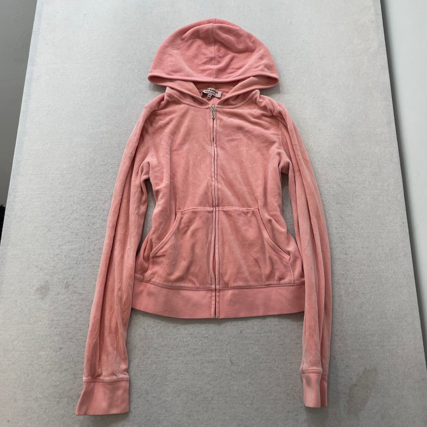 Juicy Couture Women's Coral Pink Velour Zip Up Hoodie Abstract Landscape Size XL