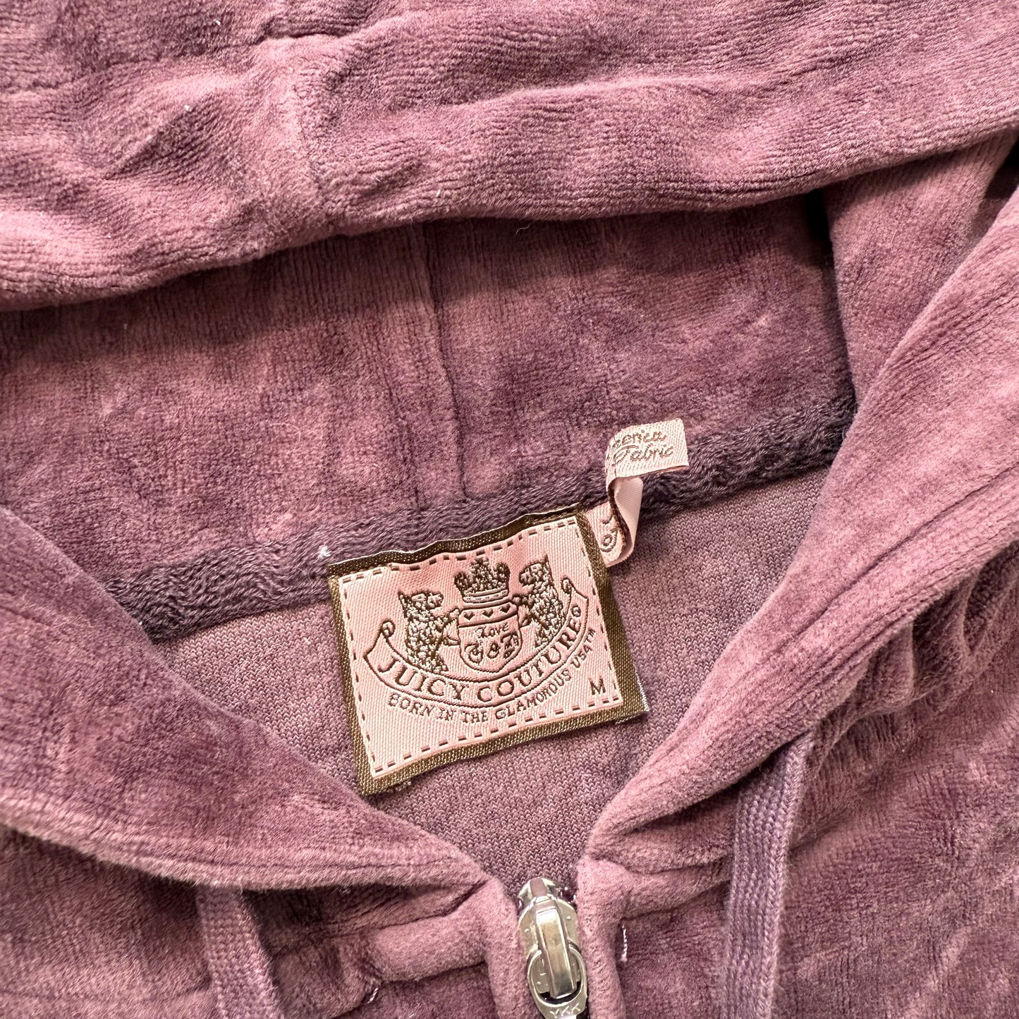 Juicy Couture Women's Brown Velour Zip-Up Hoodie Pockets Graphic Logo Size M