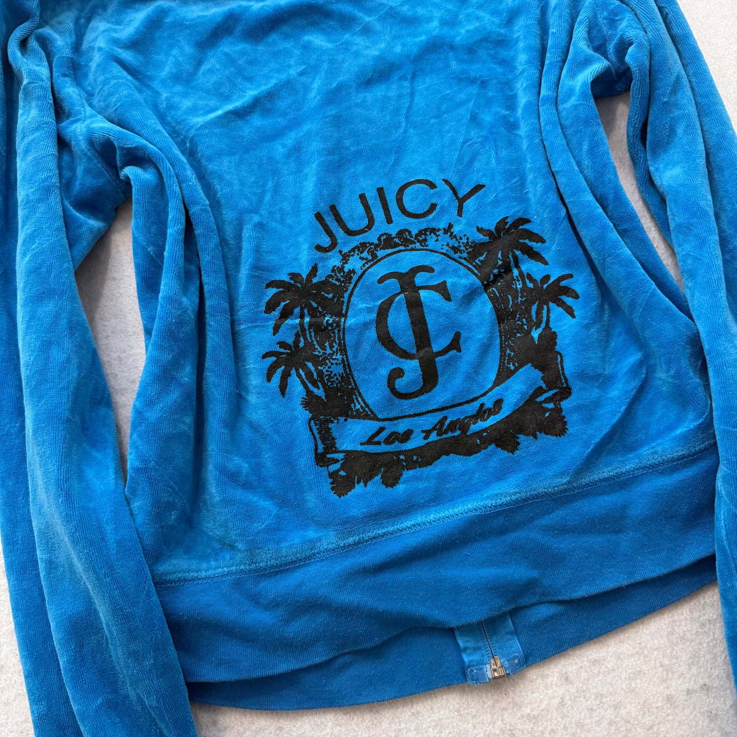 Vintage Juicy Couture Women's Blue Velour Zip Up Hoodie Loungewear Preppy Size S