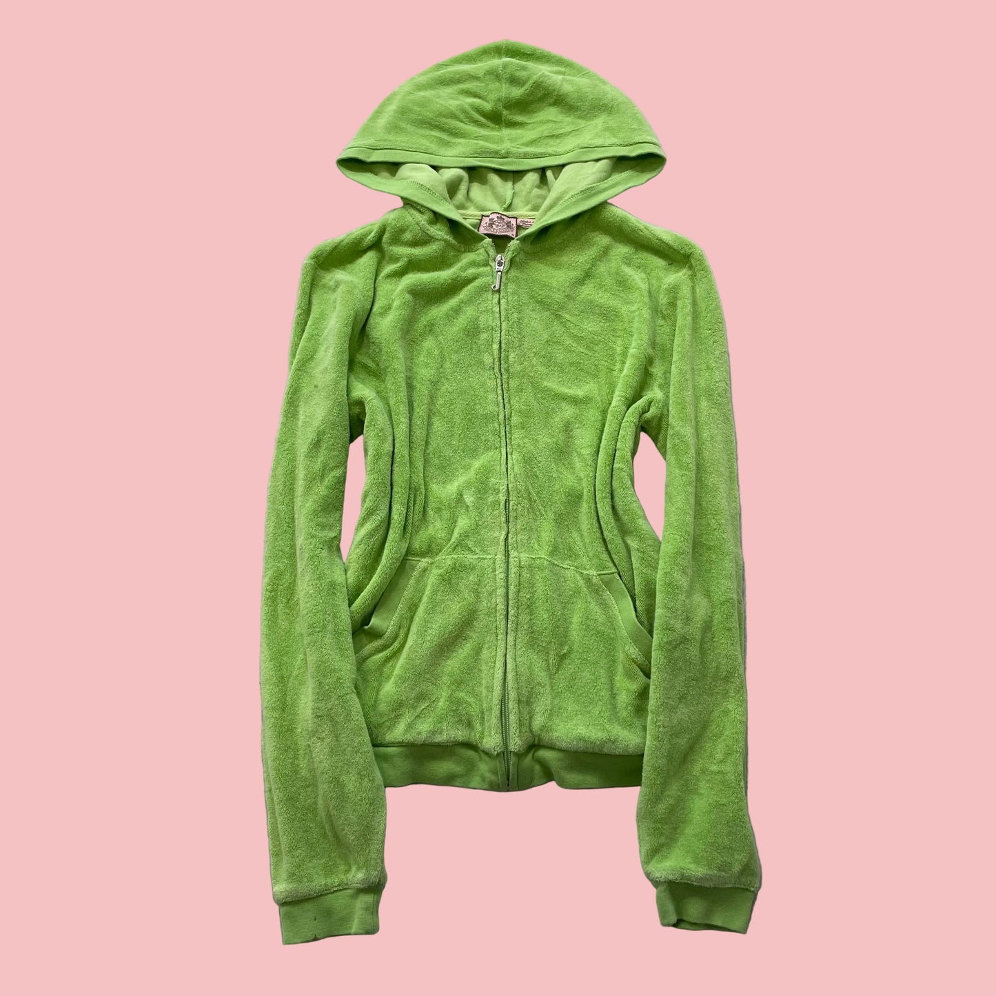 Juicy Couture Women's Lime Green Terry Cloth Zip-Up Hoodie Loungewear Y2k Size M